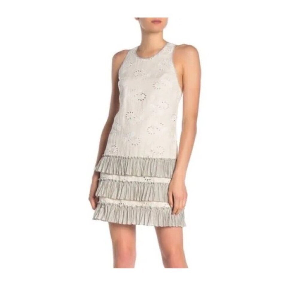 Rebecca Taylor Magic Garden Eyelet Embroidered Ruffle Tiered Linen Dress Size 2